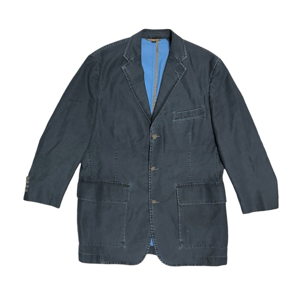 KROON Men's 42R Blue/Gold Lining Tyrell Wash Two Button Cotton Blazer Jacket